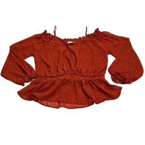 Rust Floral Smocked Wrap Blouse Active USA